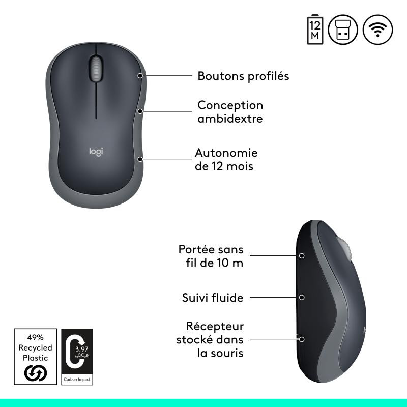 LOGITECH M185 SANS FIL USB NOIR /GRIS – Image 8